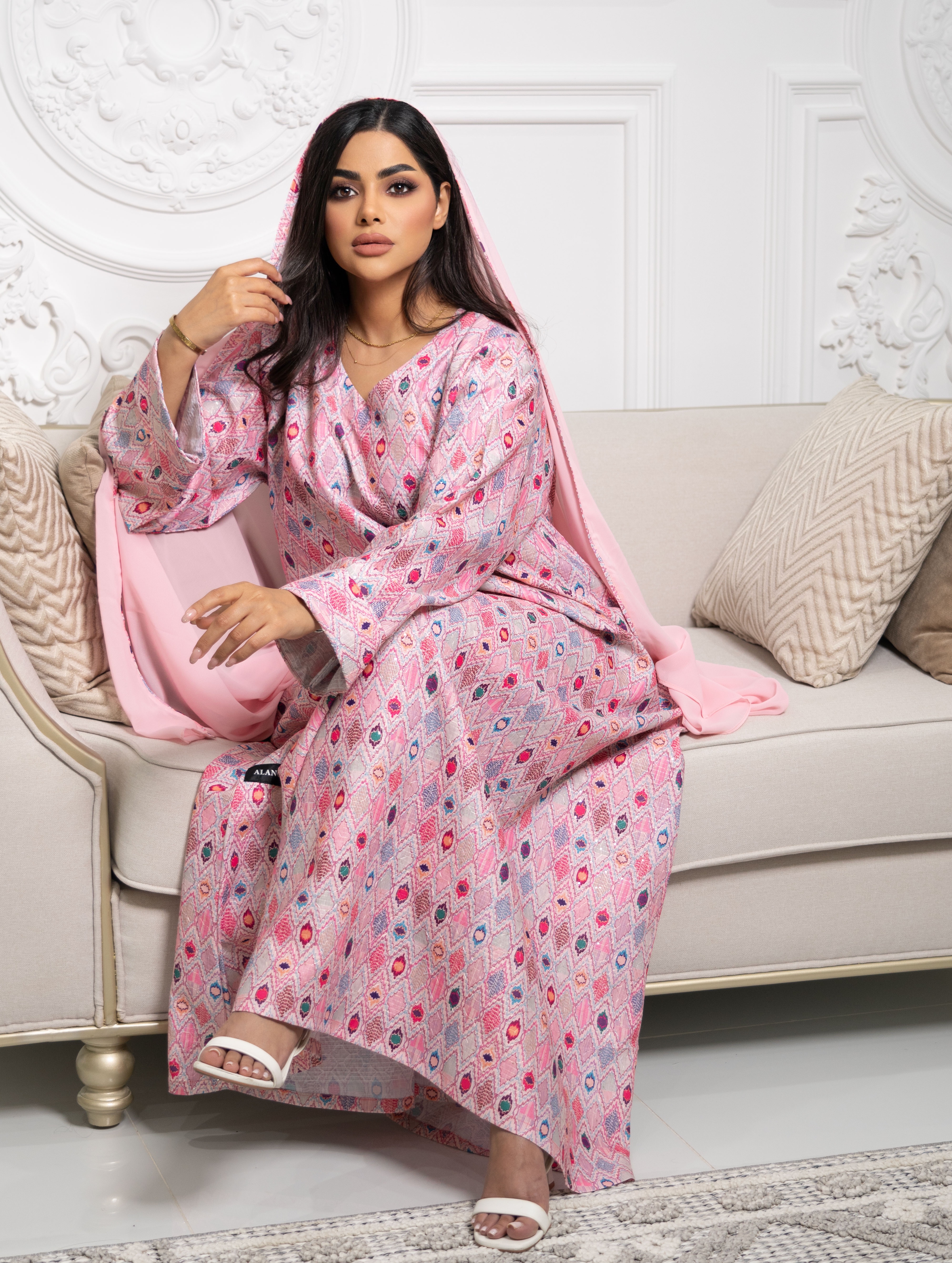 Pink Mosaic Kaftan — pink diamond print kaftan abaya